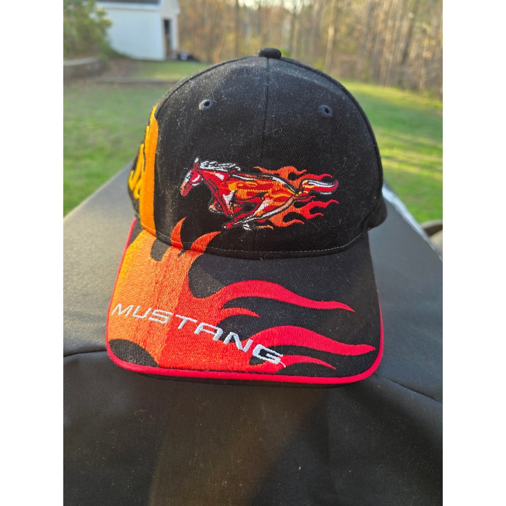 Ford Mustang Flame Baseball Hat Black RedOrange Embroidered Racing Cap Mens OSFA